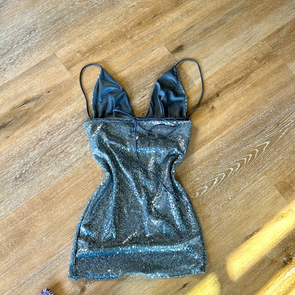 Silver Sequin Dress with Leg Slit - Picture 2 of 2